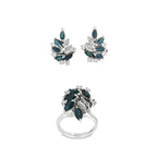 CONJUNTO DE ANILLO + PENDIENTES FLOR DE ZAFIROS Y DIAMANTES