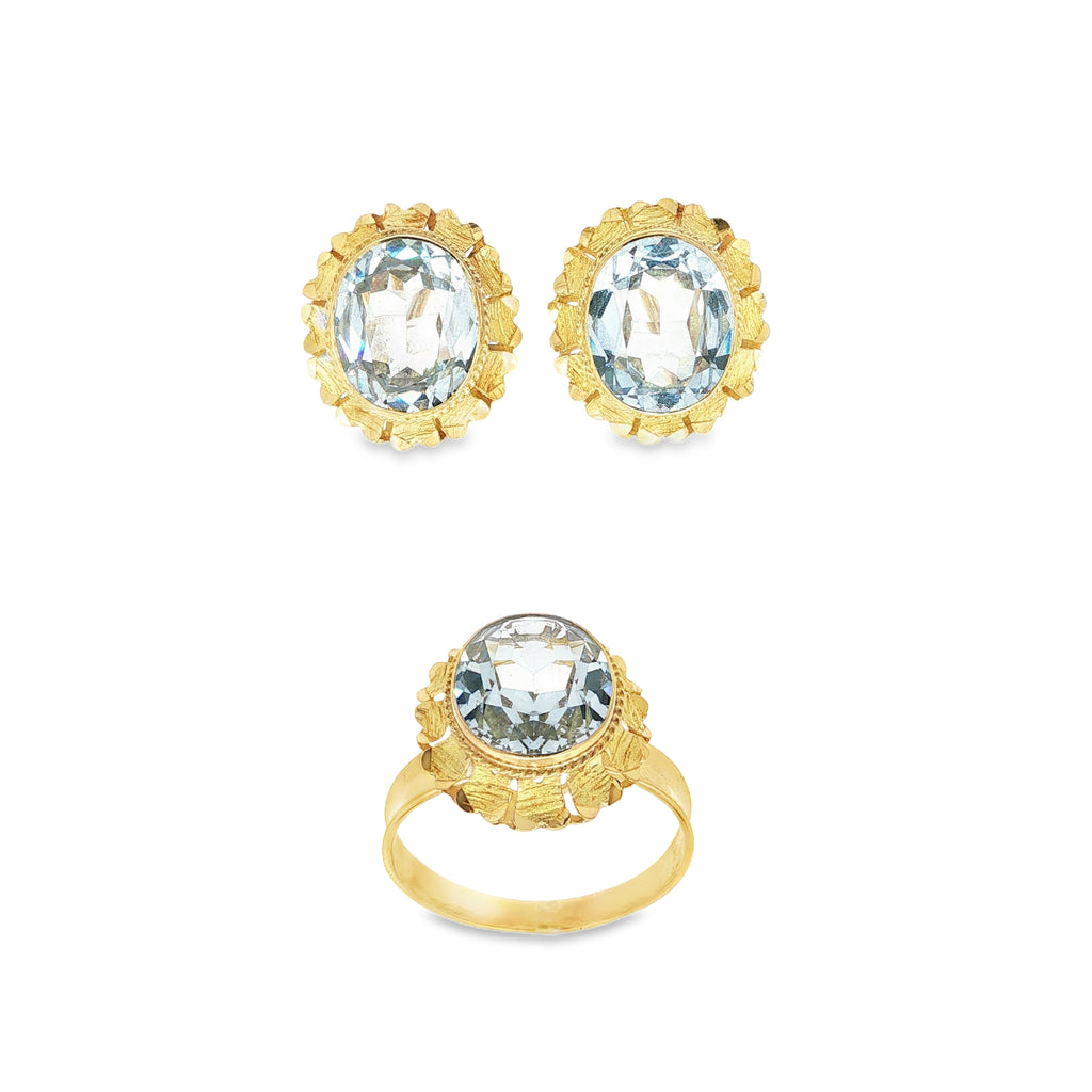 CONJUNTO ANILLO + PENDIENTES PIEDRA AZUL
