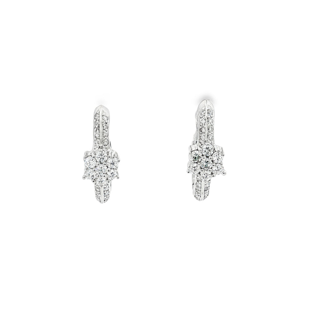 PENDIENTES FLOR ORO BLANCO CON DIAMANTES - AROS