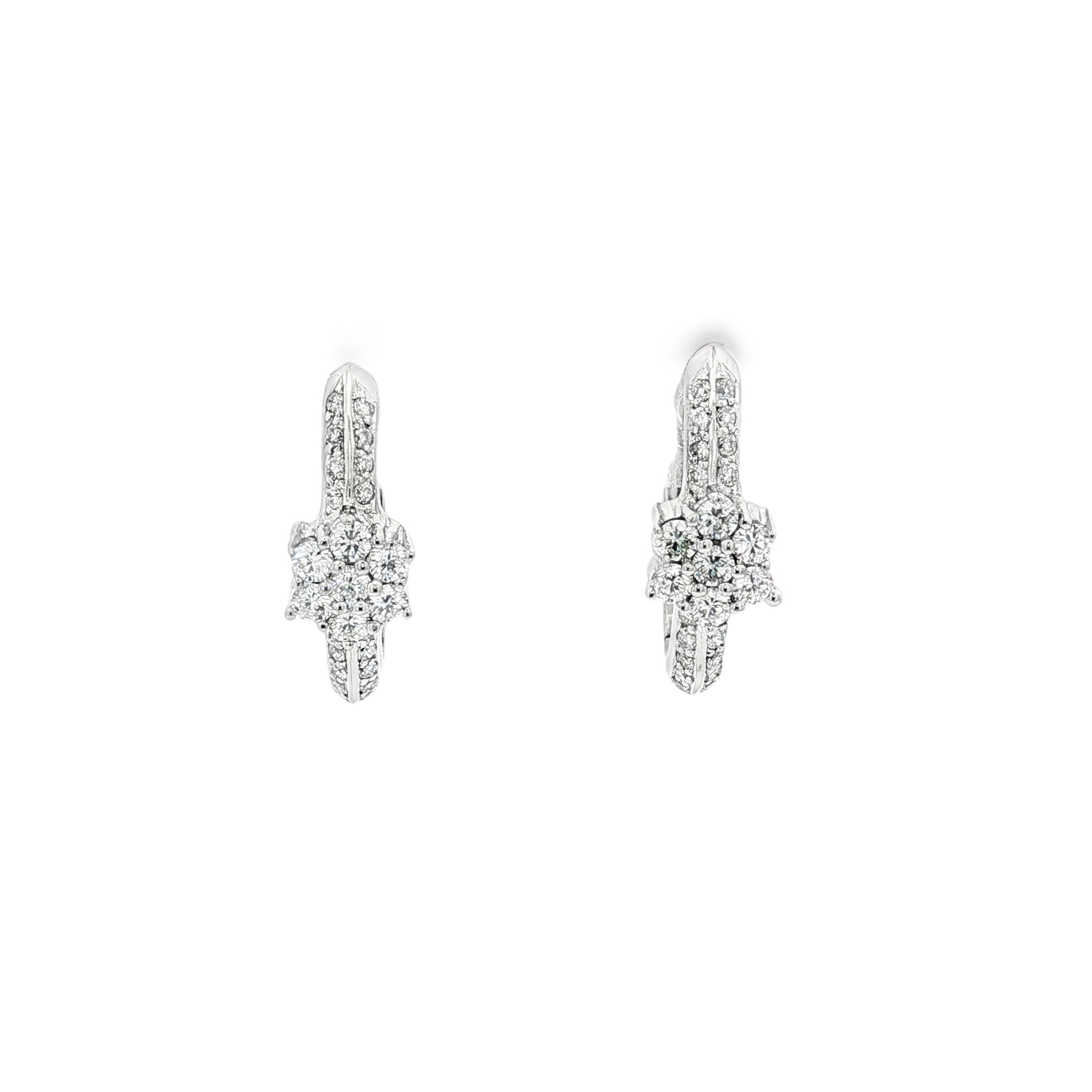 PENDIENTES FLOR ORO BLANCO CON DIAMANTES - AROS