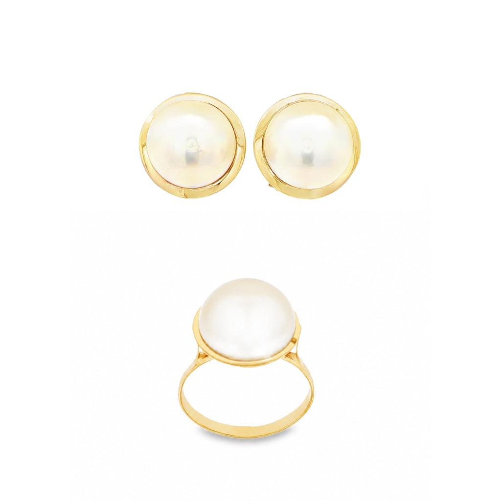 CONJUNTO DE ANILLO + PENDIENTES CON PERLAS