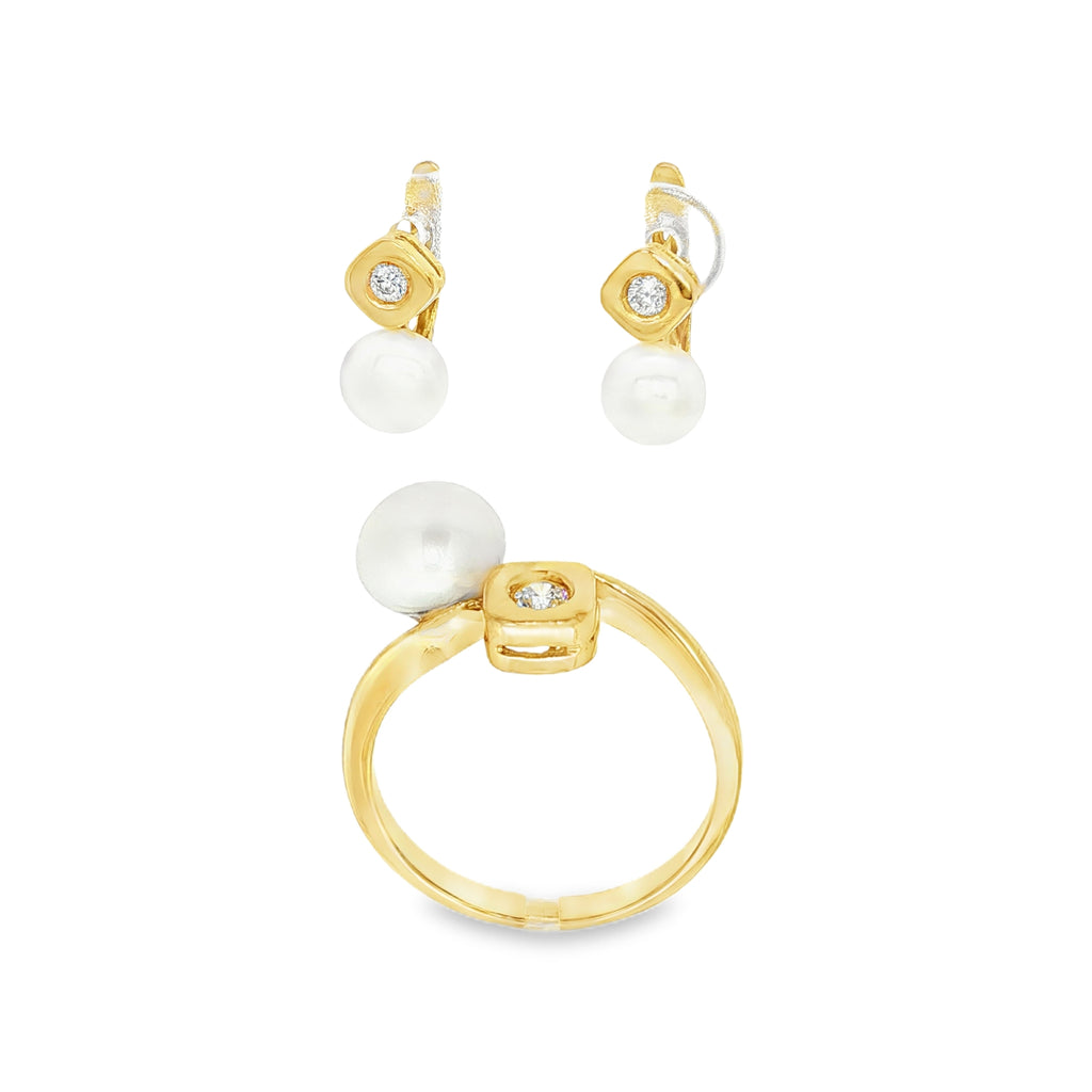 CONJUNTO SORTIJA Y PENDIENTES PERLAS Y CIRCONITAS