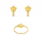 CONJUNTO DE NIÑA ANILLO + PENDIENTES FLOR CON CIRCONITAS