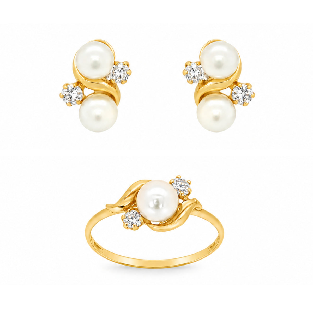 CONJUNTO ANILLO + PENDIENTES CON PERLAS Y CIRCONITAS