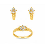 CONJUNTO NIÑA ANILLO + PENDIENTES FLOR CON CIRCONITAS