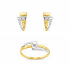 CONJUNTO DE ANILLO + PENDENTES BICOLOR CON CIRCONITA
