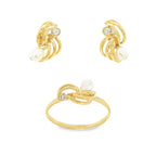 CONJUNTO ANILLO + PENDIENTES CON CIRCONITAS Y PERLAS