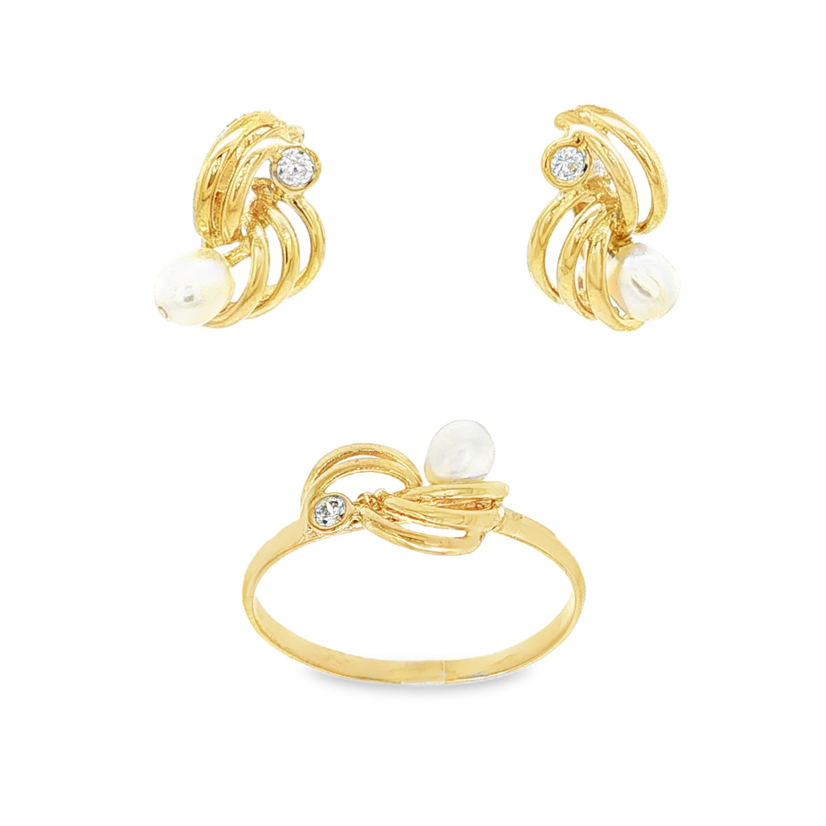 CONJUNTO ANILLO + PENDIENTES CON CIRCONITAS Y PERLAS