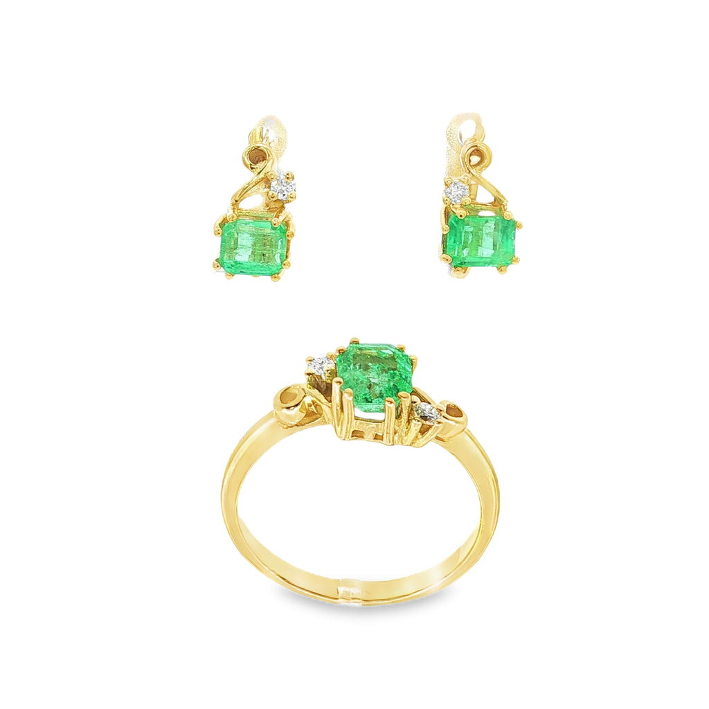 CONJUNTO SORTIJA Y PENDIENTES ESMERALDAS Y BRILLANTES