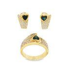 CONJUNTO SORTIJA Y PENDIENTES CON BRILLANTES Y ZAFIRO CORAZON