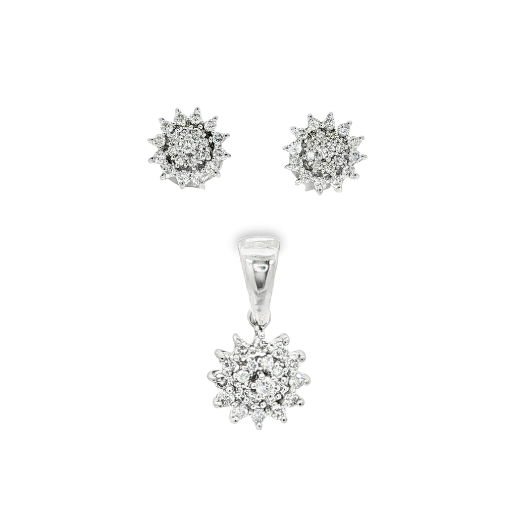 CONJUNTO PENDIENTES Y COLGANTE ORO BLANCO Y BRILLANTES