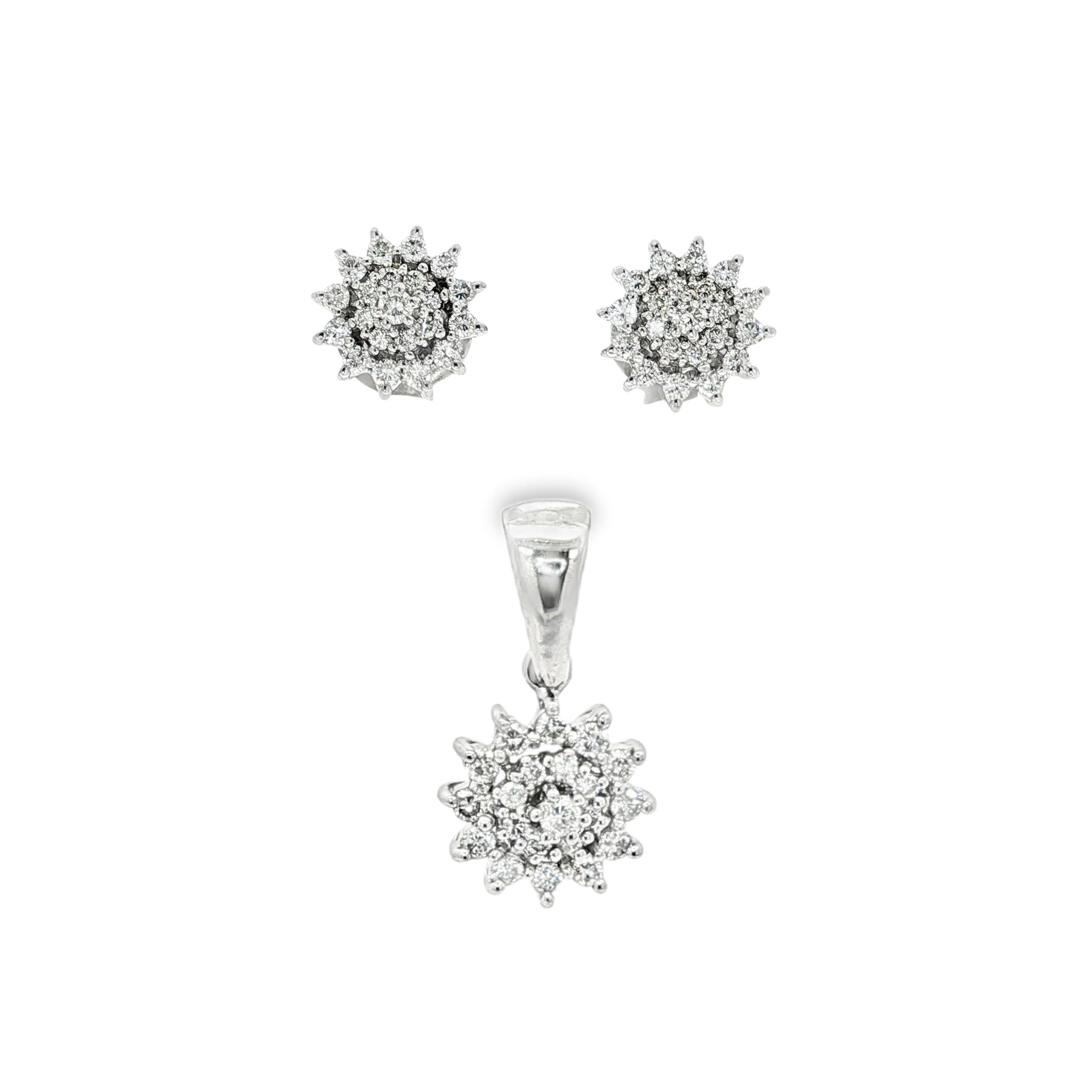 CONJUNTO PENDIENTES Y COLGANTE ORO BLANCO Y BRILLANTES