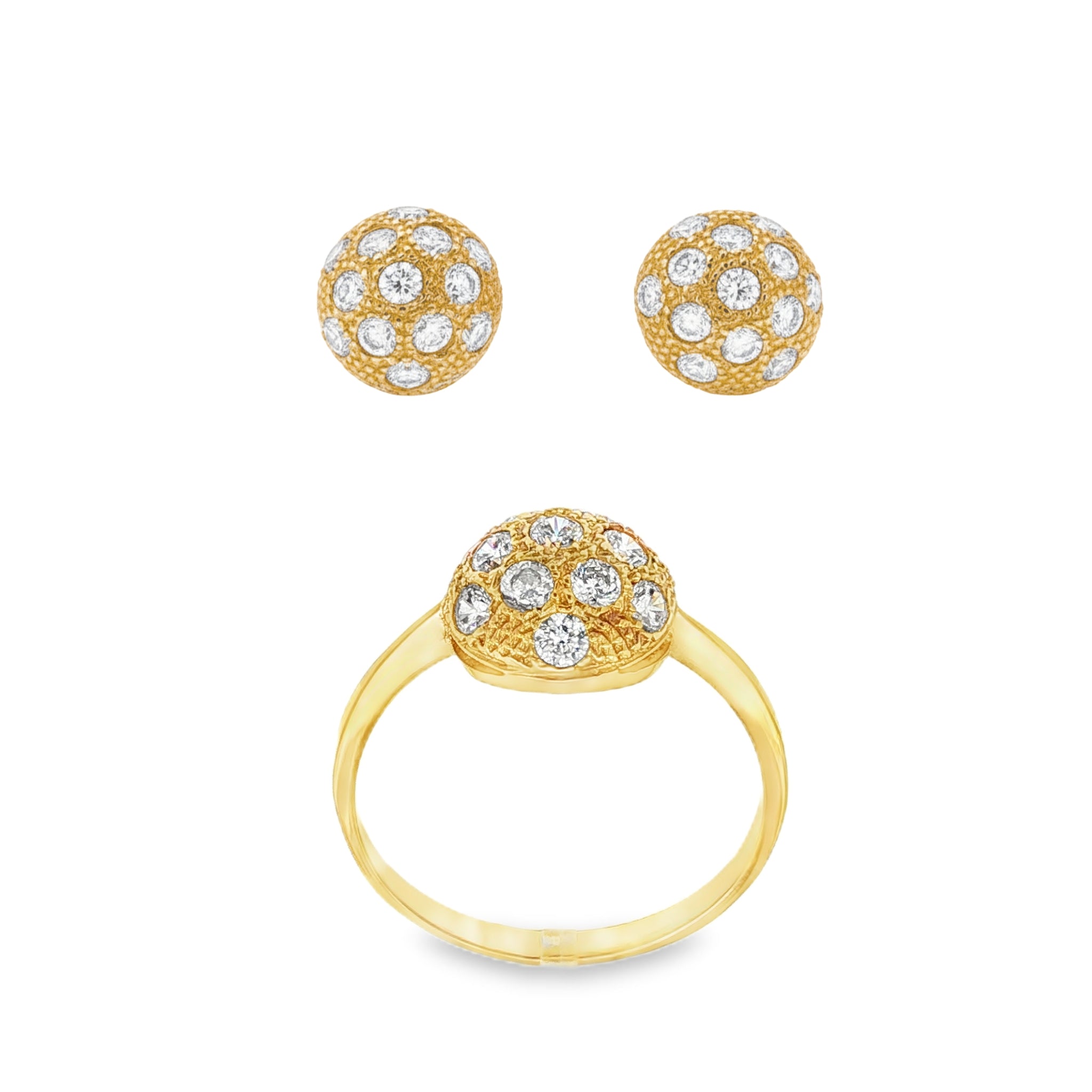 CONJUNTO ANILLO Y PENDIENTES MEDIA ESFERA CON CIRCONITAS