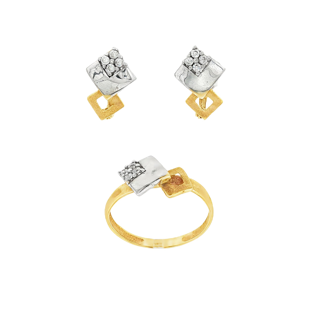 CONJUNTO PENDIENTES Y ANILLO BICOLOR CON CIRCONITAS