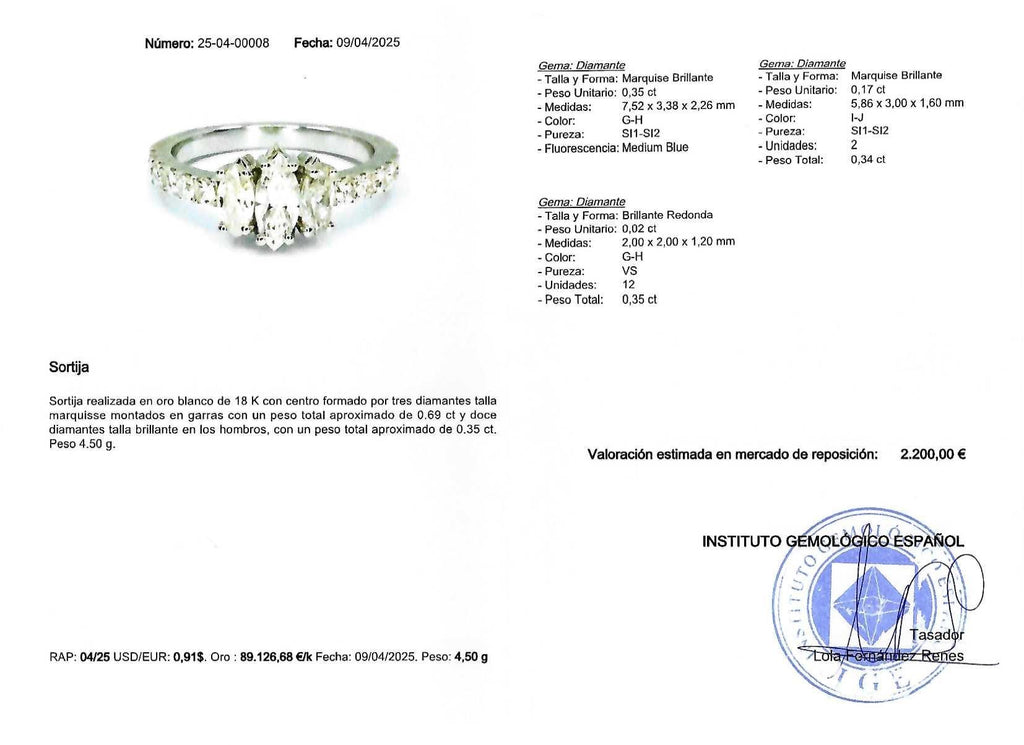 SORTIJA 3 MARQUISE Y BRILLANTES