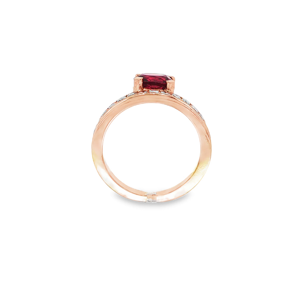 SORTIJA ORO ROSA CON RUBÍ
