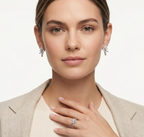 CONJUNTO SORTIJA Y PENDIENTES ORO BLANCO Y MARQUISES
