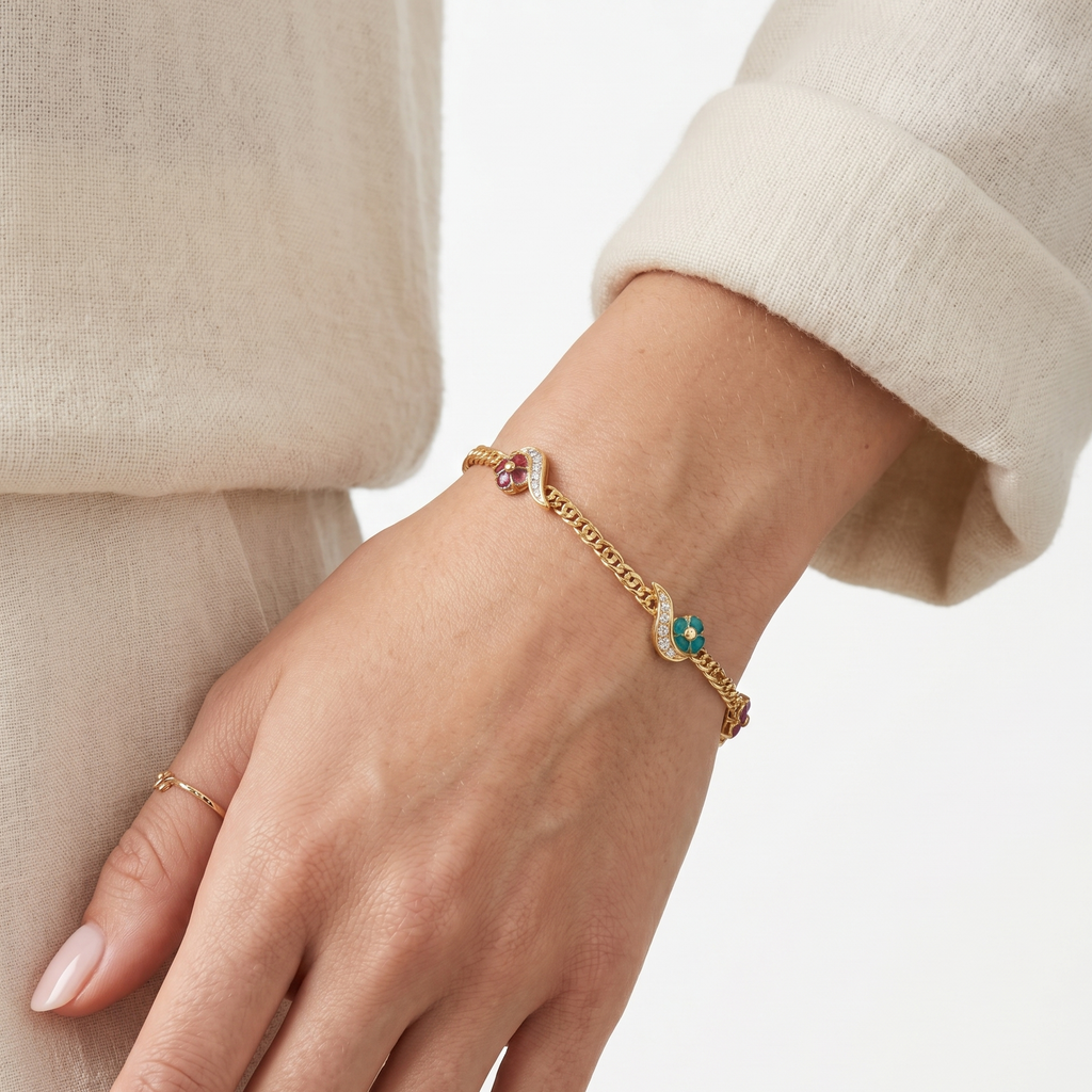 PULSERA FLORES CON CIRCONITAS