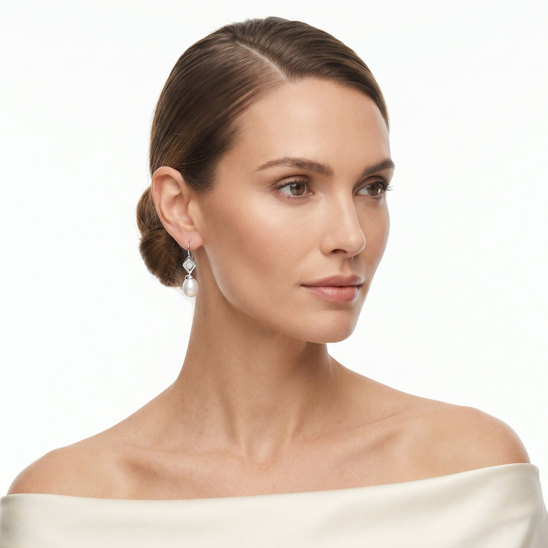 PENDIENTES ORO BLANCO CON PERLA Y BRILLANTE