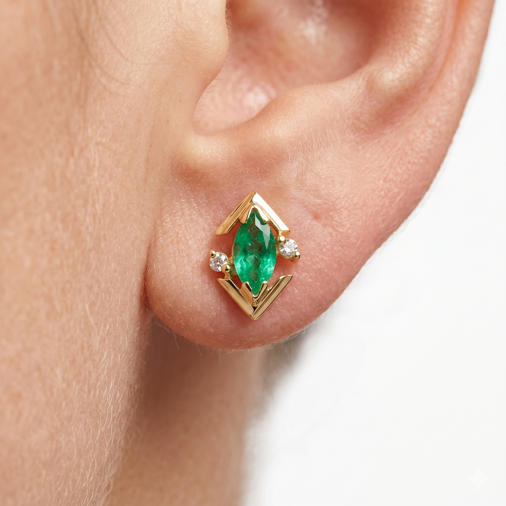PENDIENTES PICOS CON ESMERALDAS Y BRILLANTES