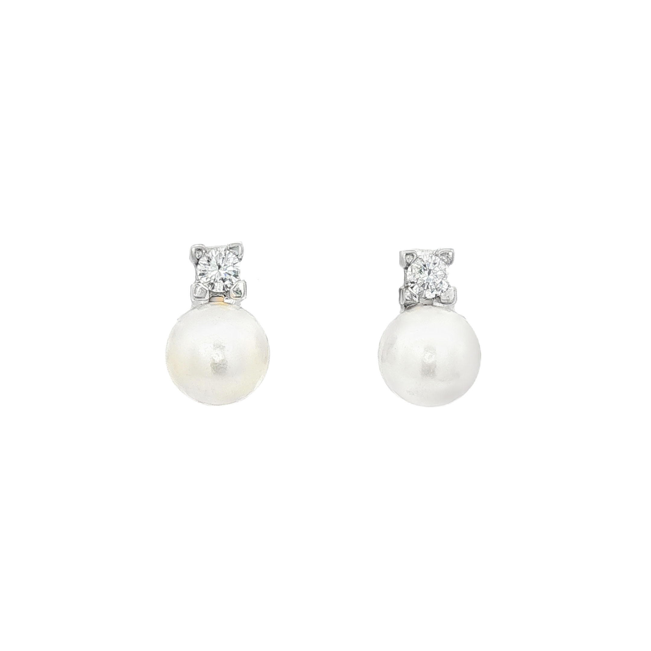 PENDIENTES ORO BLANCO CON PERLAS Y DIAMANTES