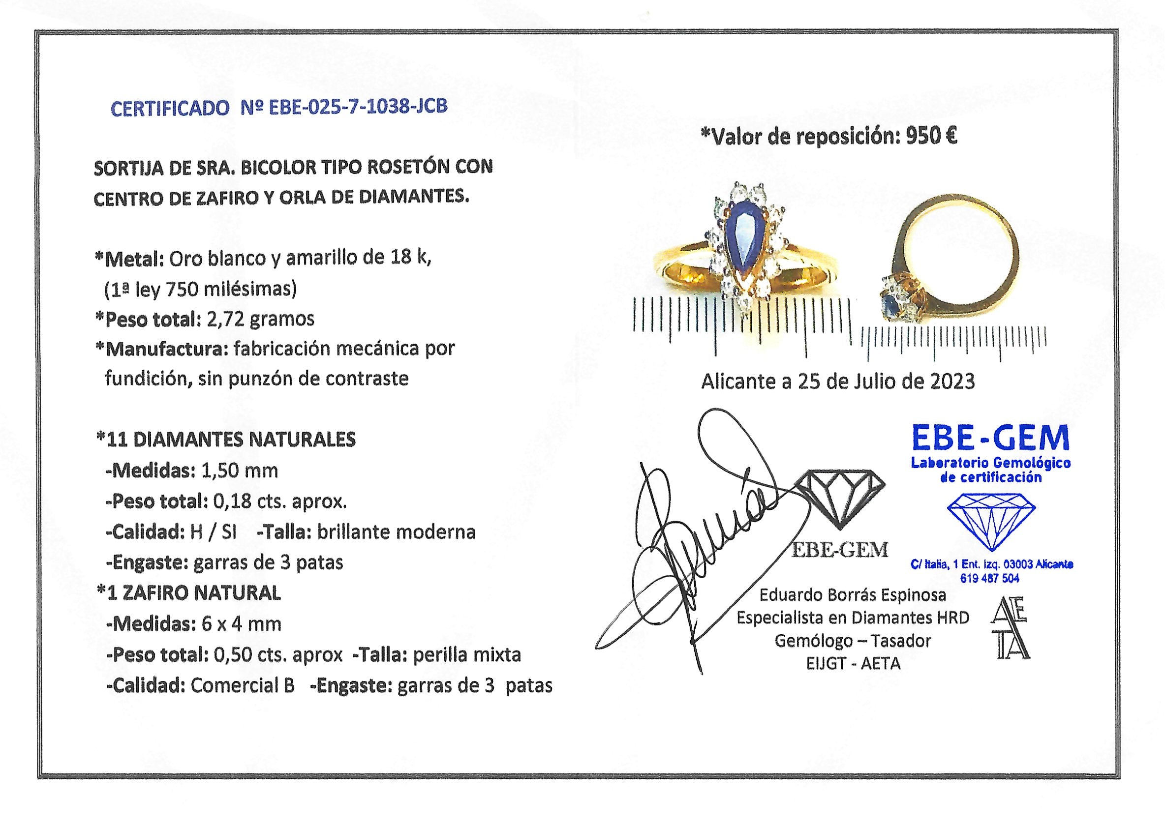 SORTIJA ORO ROSA ZAFIRO DIAMANTES