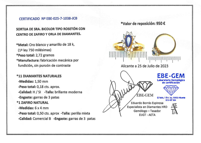 SORTIJA ORO ROSA ZAFIRO DIAMANTES