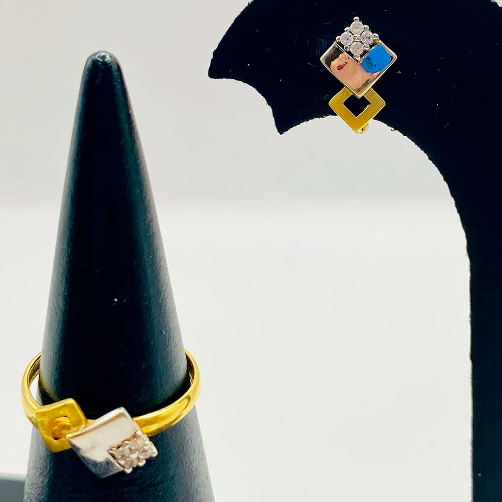 CONJUNTO PENDINTES Y ANILLO BICOLOR