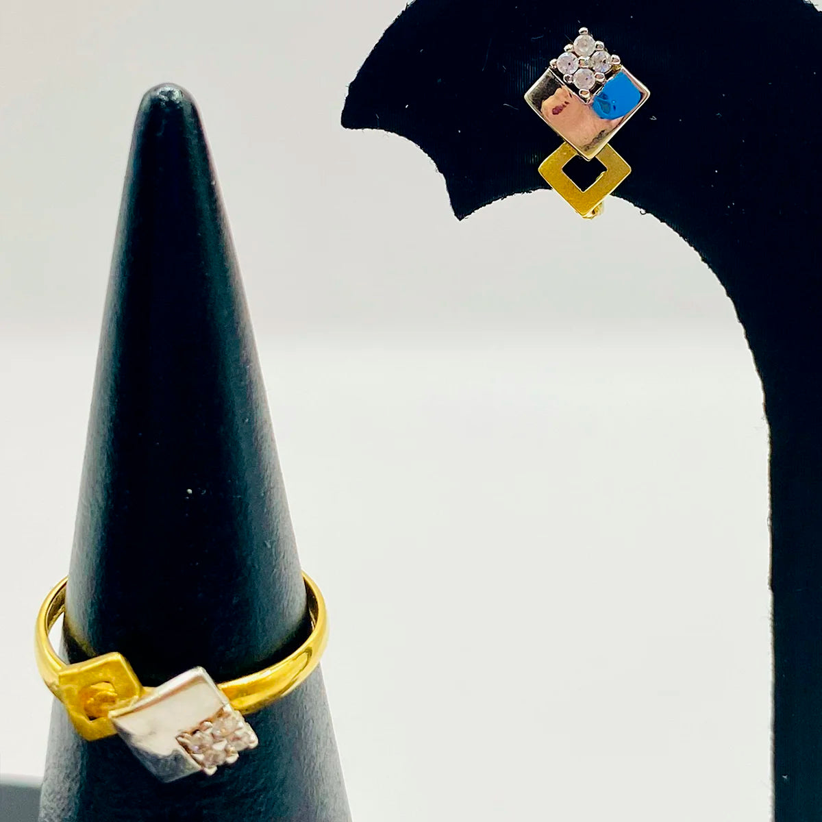 CONJUNTO PENDINTES Y ANILLO BICOLOR
