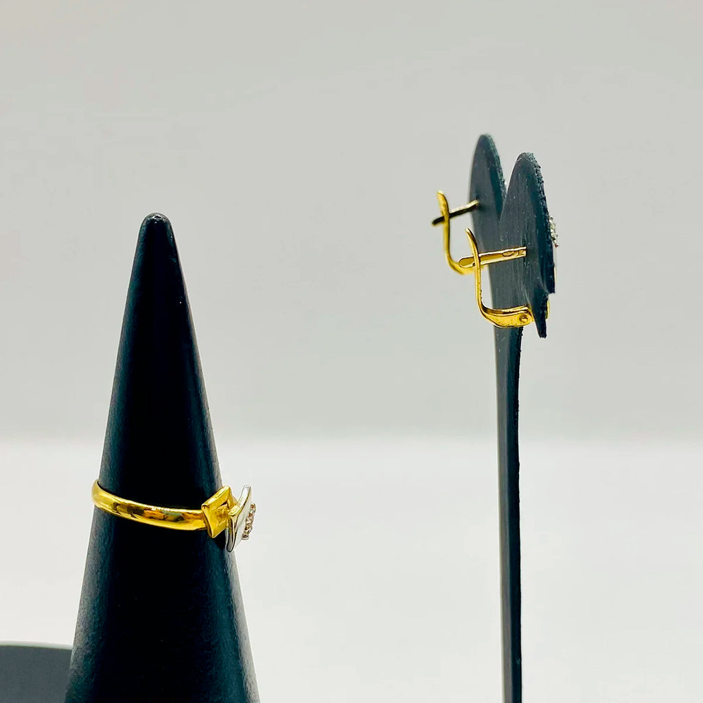 CONJUNTO PENDINTES Y ANILLO BICOLOR