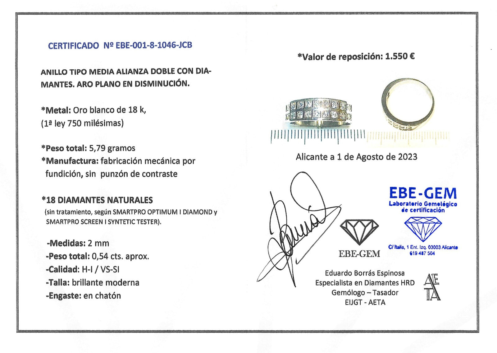 ANILLO ORO BLANCO CON 18 DIAMANTES