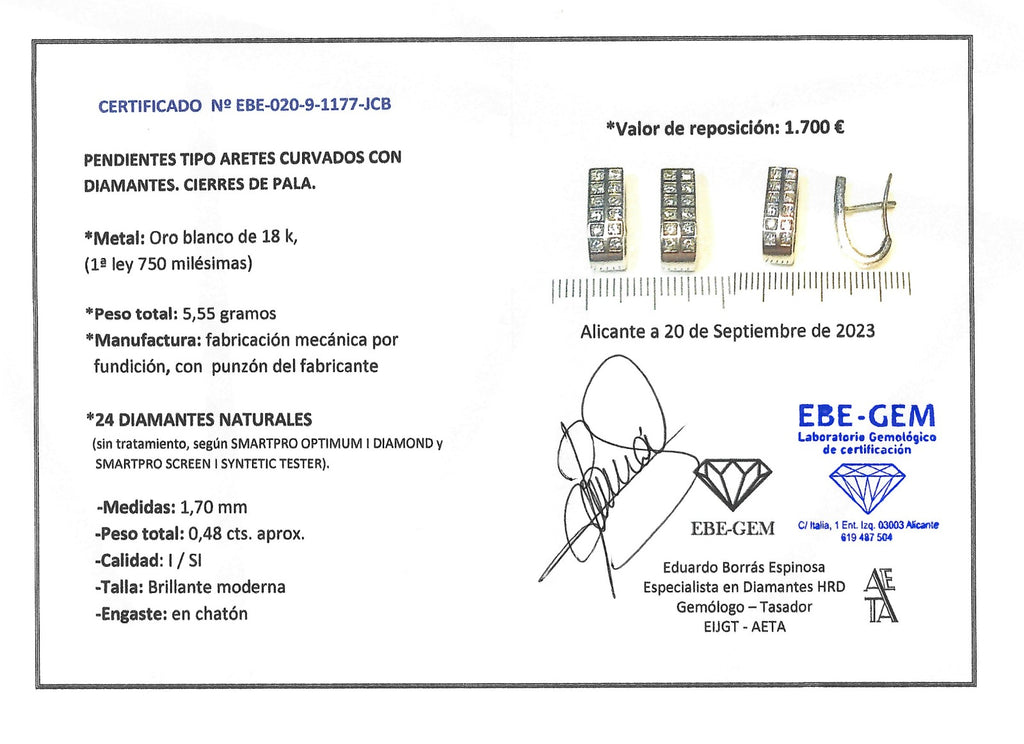 PENDIENTES ORO BLANCO CON 24 DIAMANTES