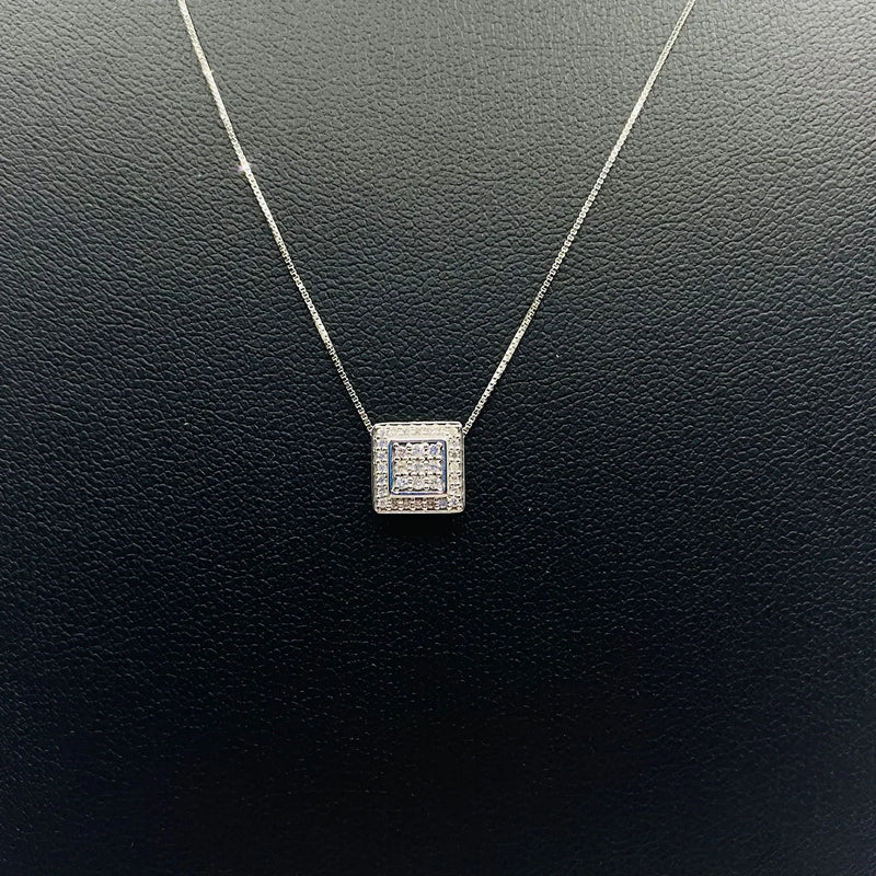 CADENA FINA Y DIJE ORO BLANCO CON DIAMANTES