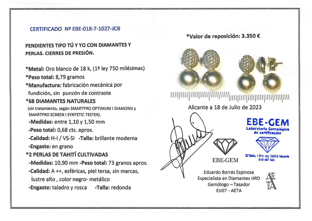 PENDIENTES ORO BLANCO CON PERLA TAHITI Y DIAMANTES