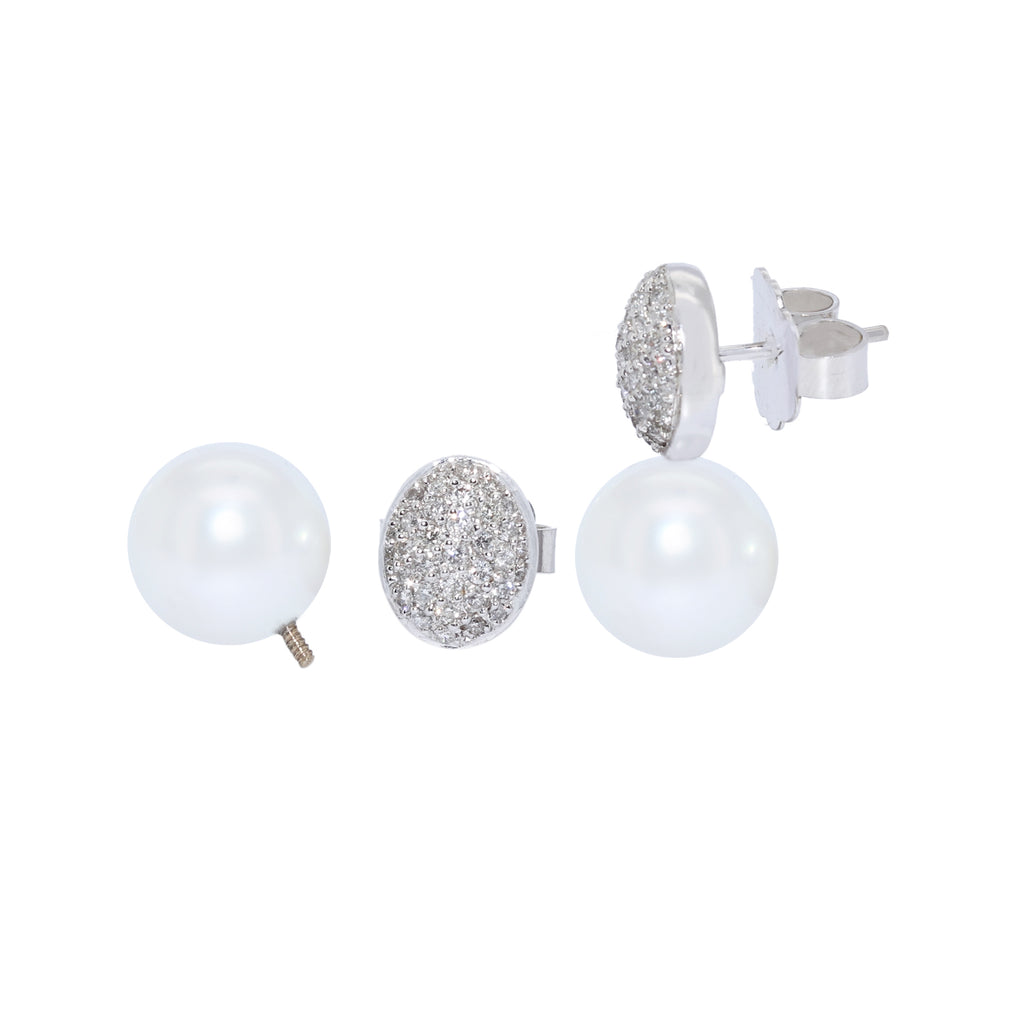 PENDIENTES ORO BLANCO CON PERLA TAHITI Y DIAMANTES