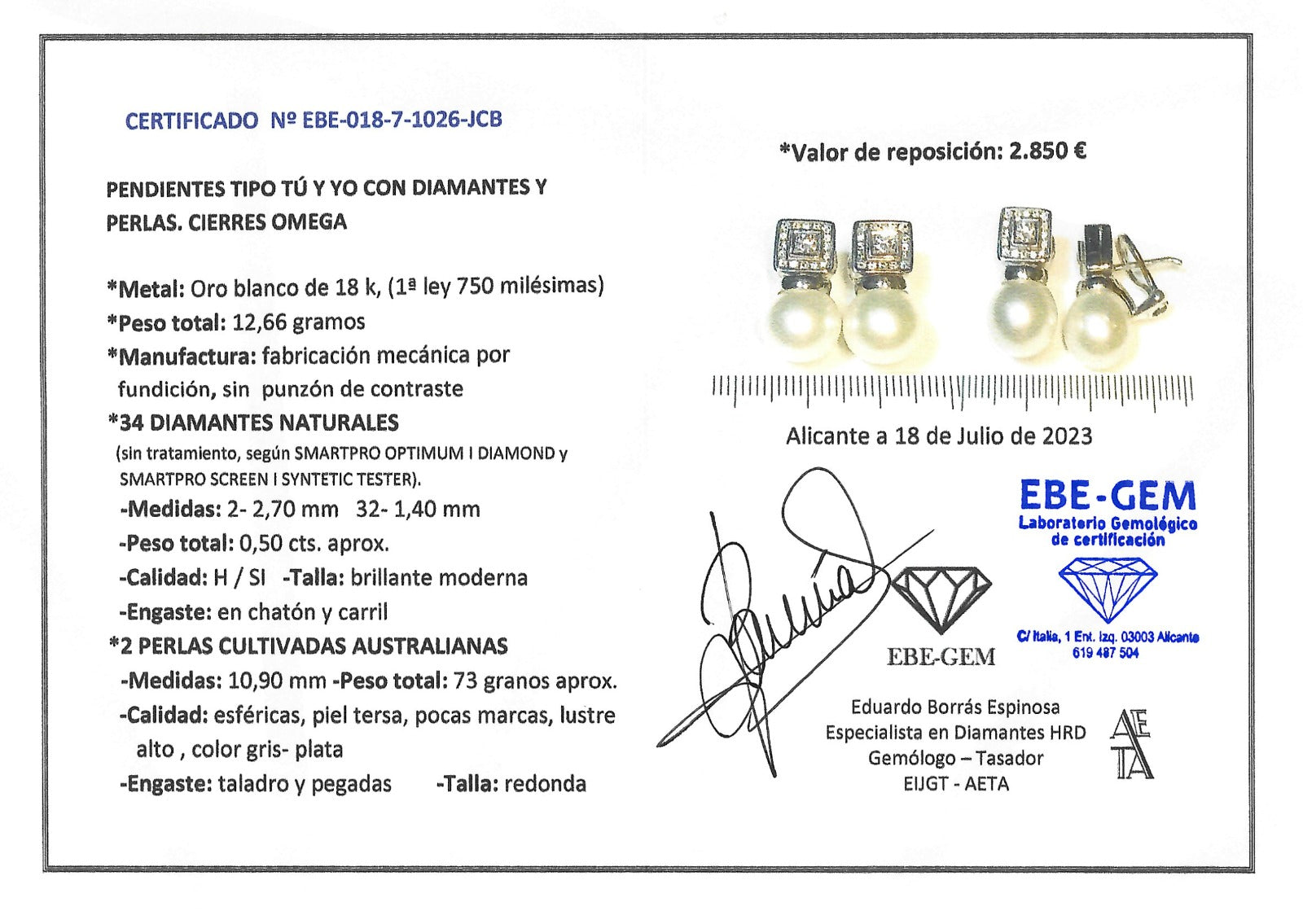 PENDIENTES ORO BLANCO CON PERLA Y DIAMANTES