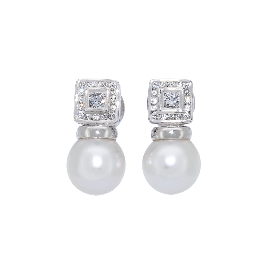 PENDIENTES ORO BLANCO CON PERLA Y DIAMANTES
