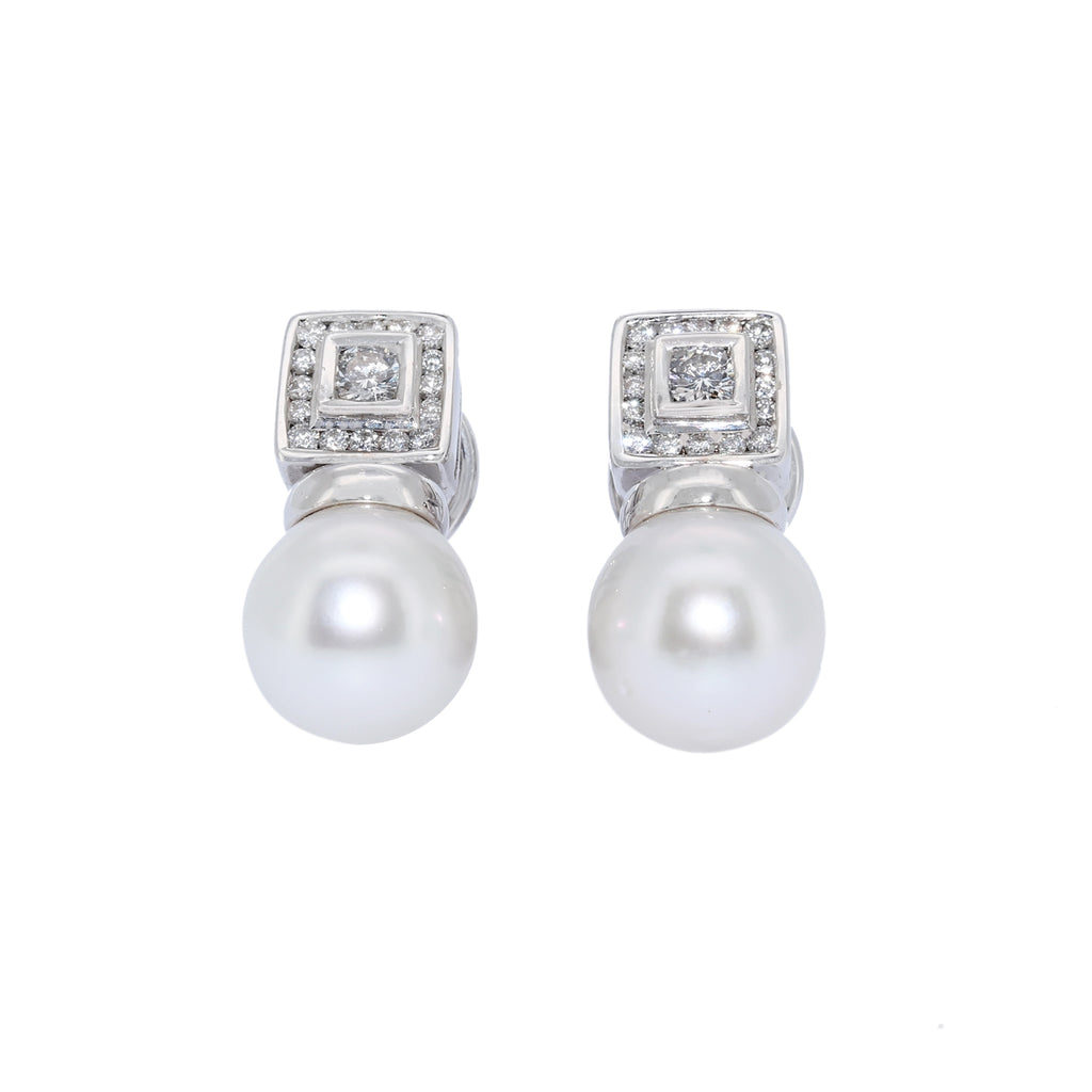 PENDIENTES ORO BLANCO CON PERLA Y DIAMANTES