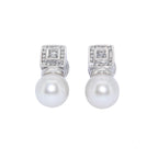 PENDIENTES ORO BLANCO CON PERLA Y DIAMANTES