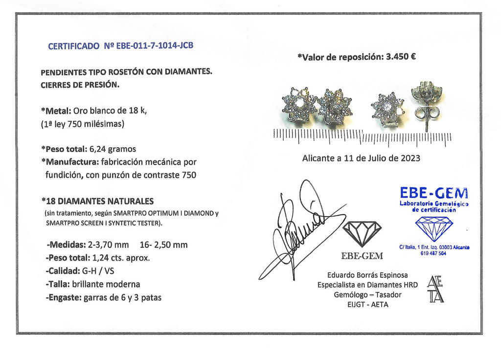 PENDIENTES ORO BLANCO ROSETON CON BRILLANTES