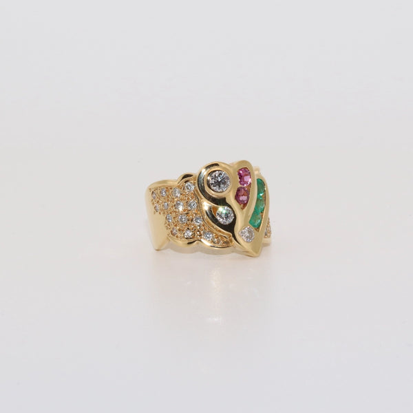 ANILLO BRILLANTES RUBIS Y ESMERALDAS