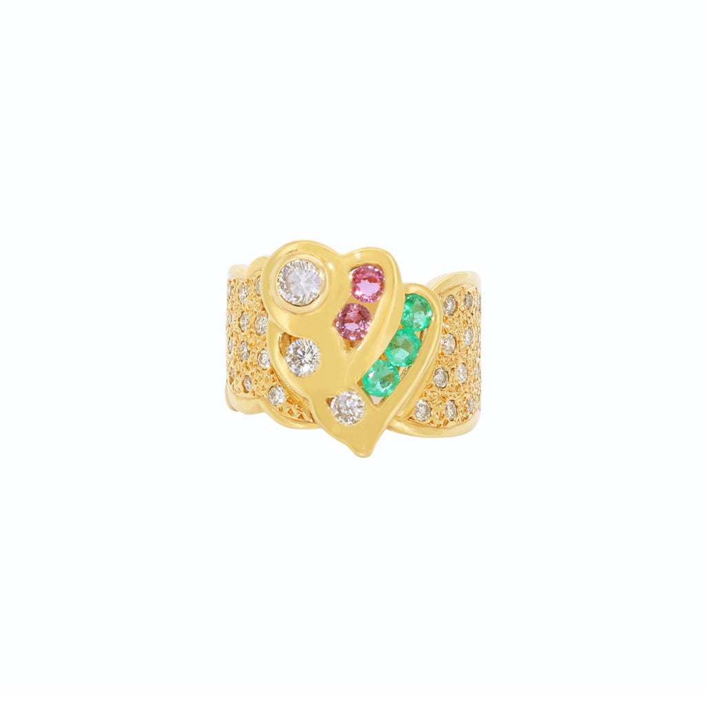 ANILLO CON BRILLANTES RUBIES Y ESMERALDAS