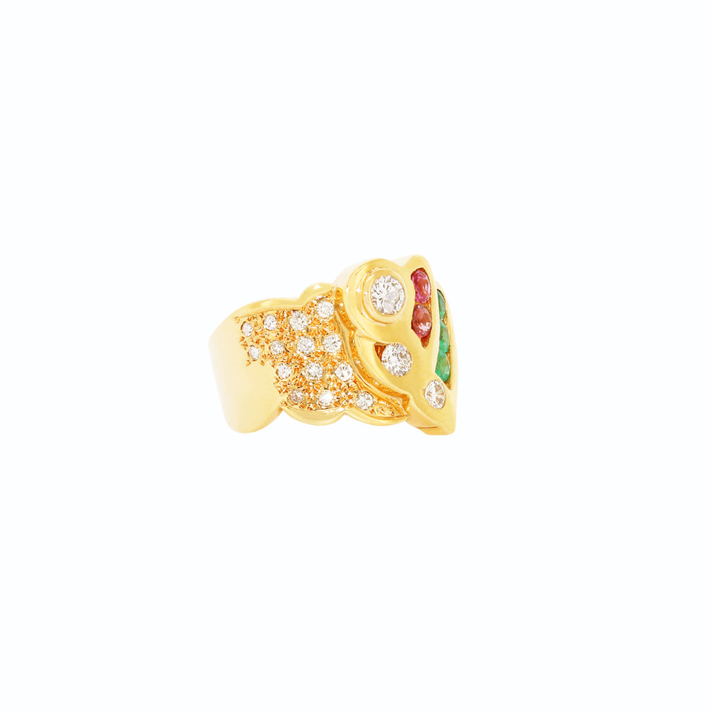 ANILLO CON BRILLANTES RUBIES Y ESMERALDAS