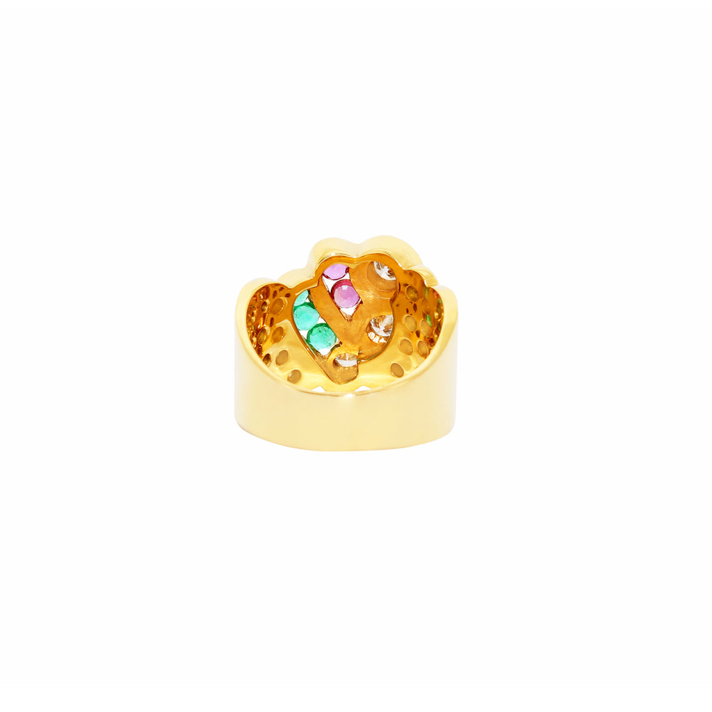 ANILLO CON BRILLANTES RUBIES Y ESMERALDAS