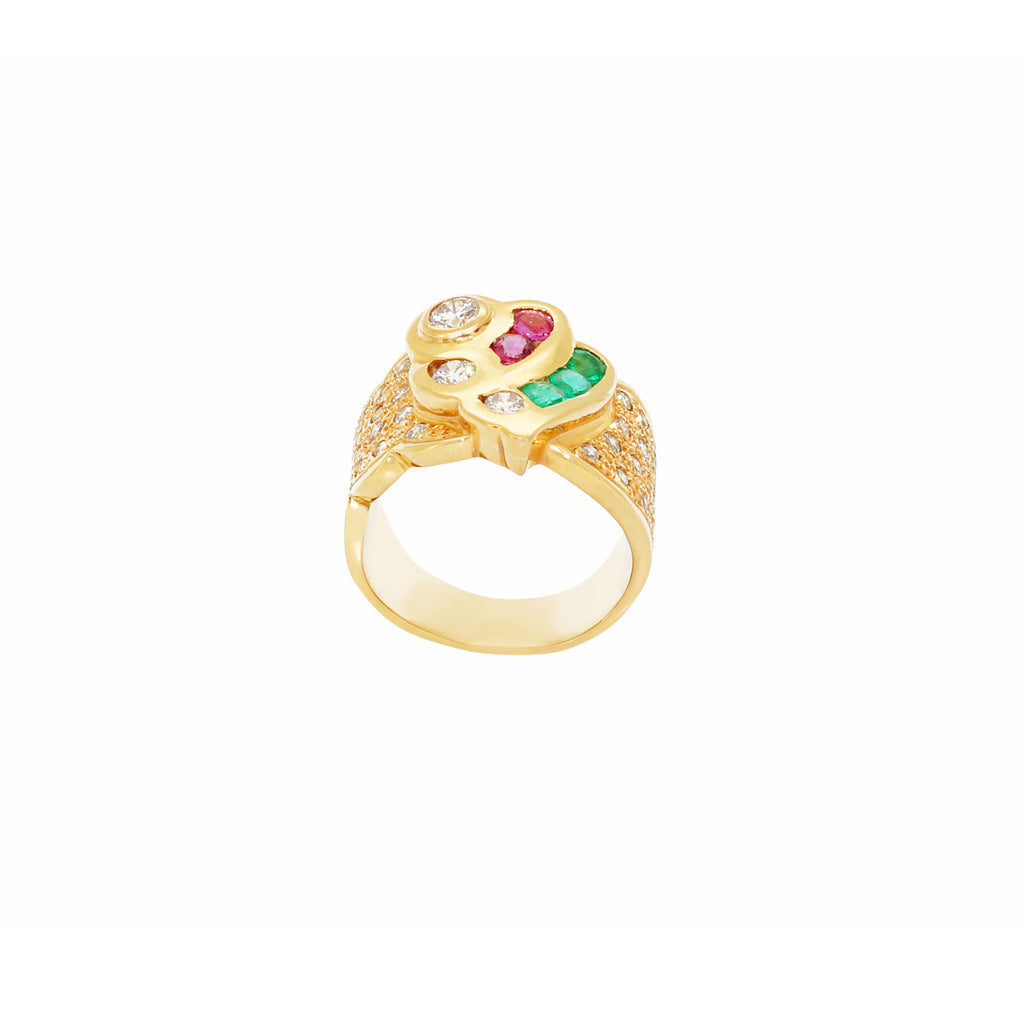 ANILLO CON BRILLANTES RUBIES Y ESMERALDAS