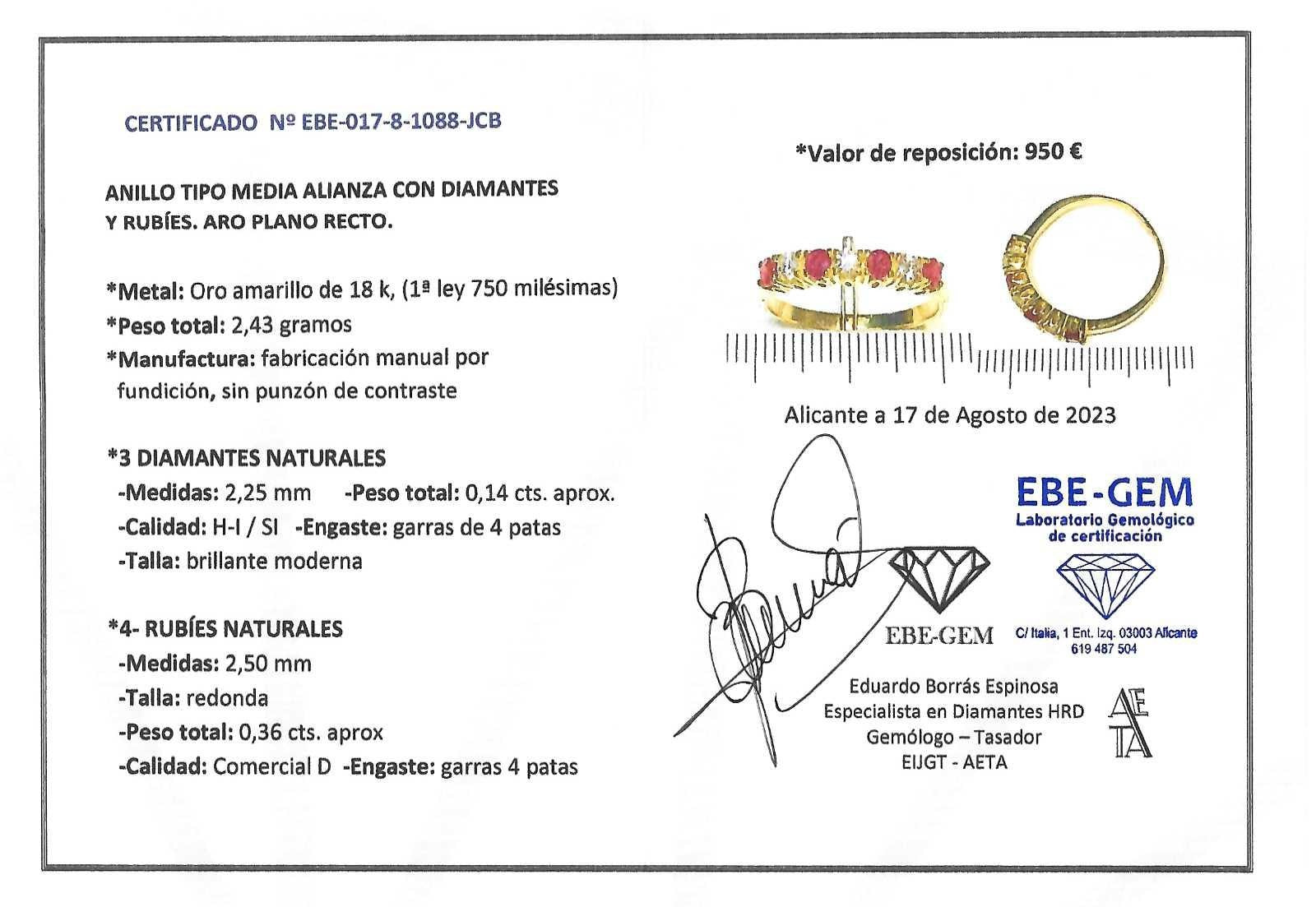 ANILLO 4 RUBIES Y 3 BRILLANTES
