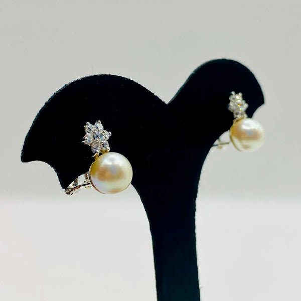 PENDIENTES ORO BLANCO PERLA Y CIRCONITA
