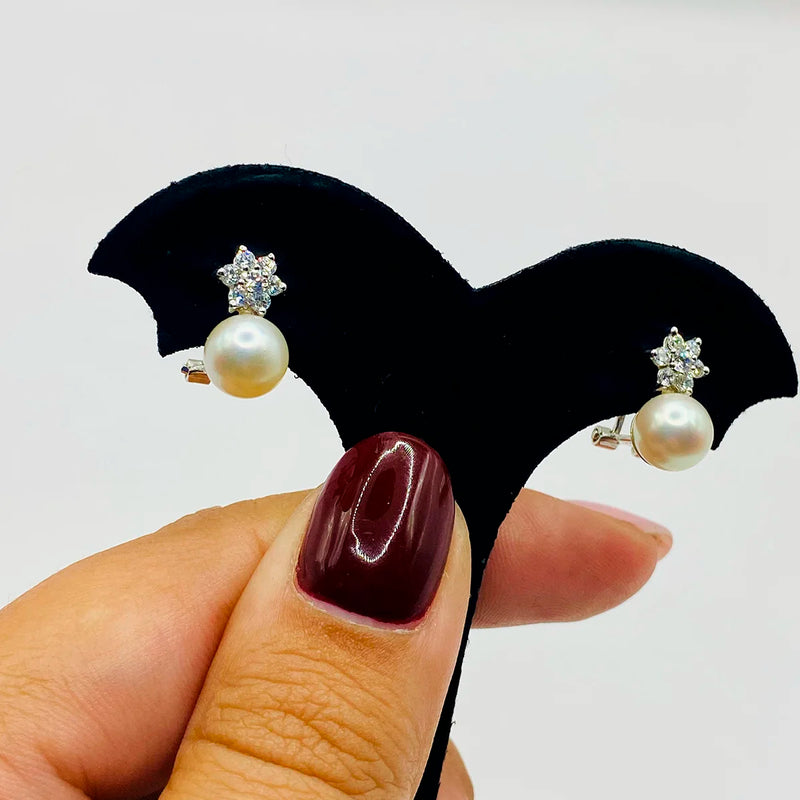 PENDIENTES ORO BLANCO PERLA Y CIRCONITA