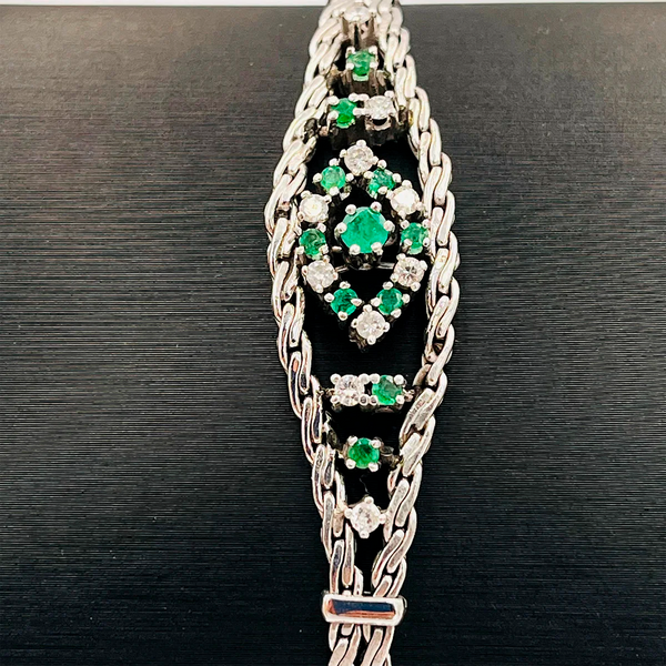 PULSERA ORO BLANCO ESMERALDAS Y DIAMANTES COLGANTE BRILLANTE