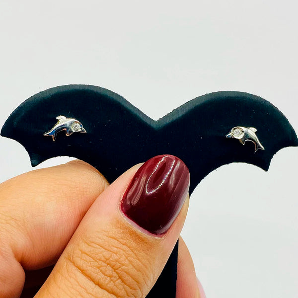 PENDIENTES DELFIN ORO BLANCO CON BRILLANTE